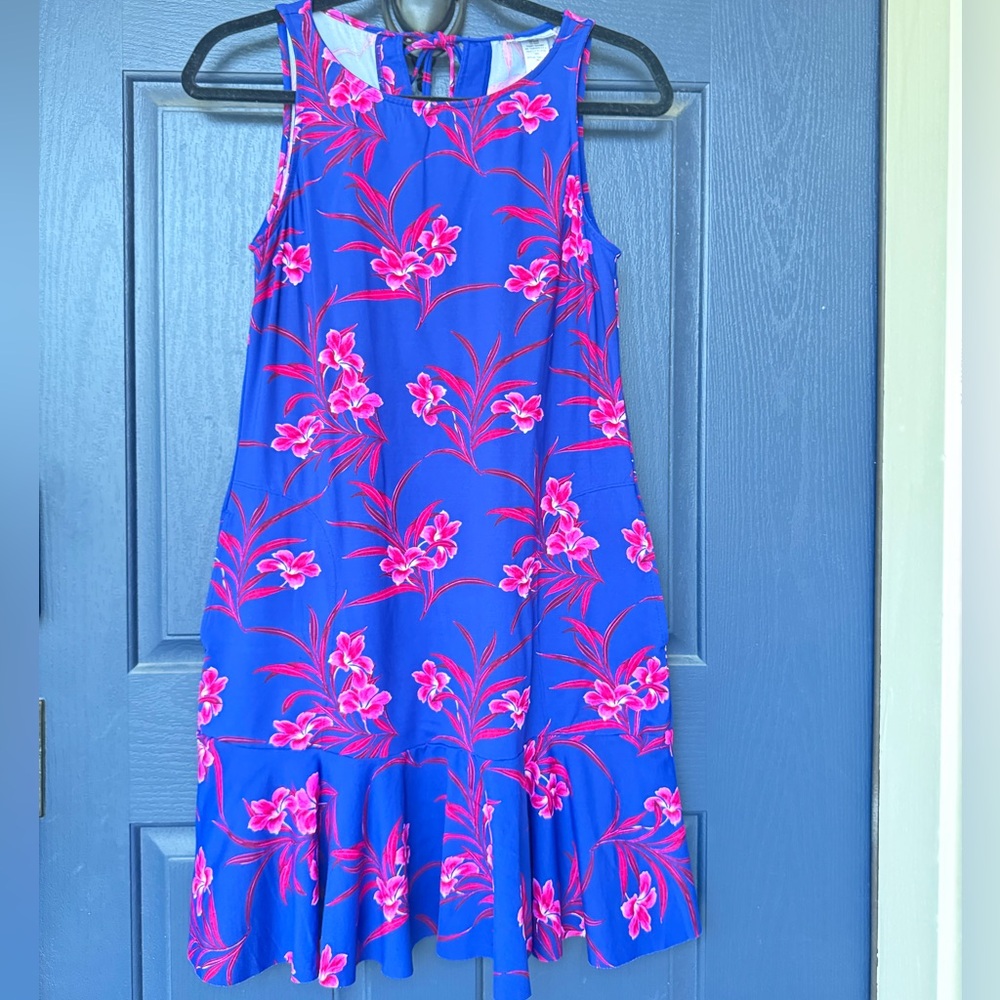Tommy Bahama Oasis Blossoms Hi Neck Spa Dress Sapphire Blue, Size S/P NWOT